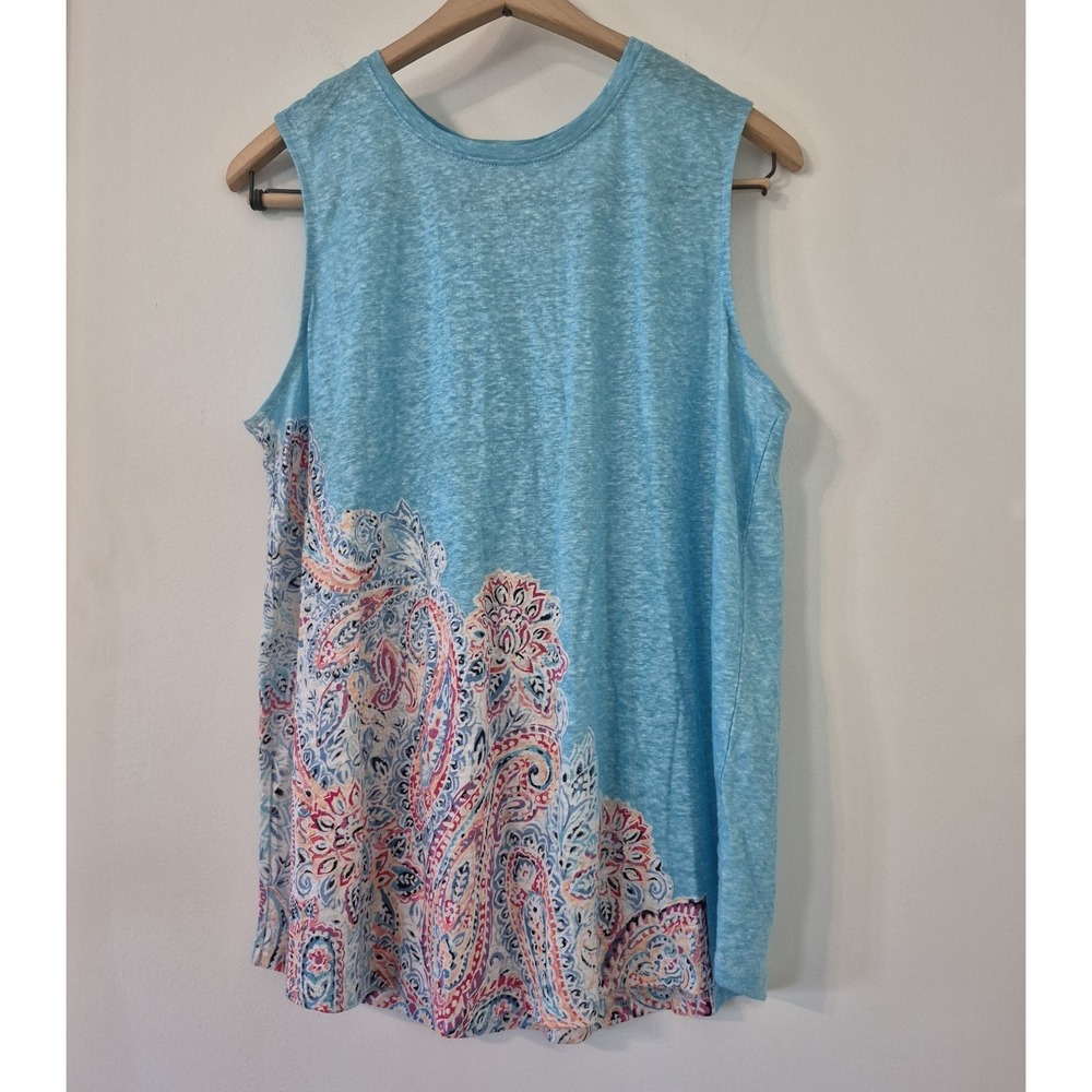 J. Jill 100% Linen Tank Top Paisley Coastal Boho Beachy Resortwear Lightweight